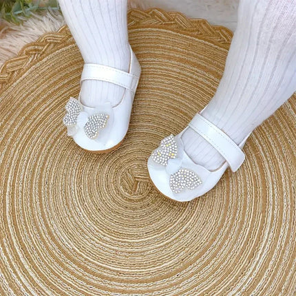 Casual Cute Rhinestone Bowknot Decor Mary Jane Shoes For Baby Girls, Lightweight Non-slip Walking Shoes For Spring And Autumn
