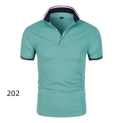 Men's Summer Short-Sleeve Collar T-shirt New Solid Color Casual Polo Shirt Trendy Breathable Loose Basic Splice Top