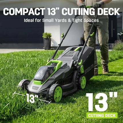 20V Electric Lawn Mower & String Trimmer Combo, 13-Inch BrushlCordlLawn Mower with 4.0Ah & 2.0Ah Batteries and , Lightweight Pus