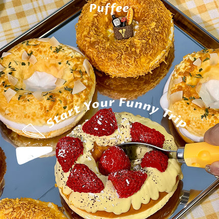 Bagel Food-grade Silicone Squishy, Creamy Soft Adhesive Toy, Taba Squishy, Happy Game Pinching Bread, Strawberry, Crunch, Crispy
