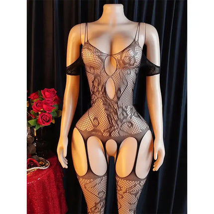 Crotchless body Stocking Toy Adult Restraint Underwear Fishnet Body Bondage Embroidered Pantyhose Sex Games Forwomen/men/couples