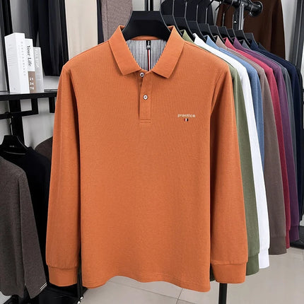 100% pure cotton high-end brand men's long-sleeved polo shirt, autumn fashion hot-selling embroidered golf business T-shirt