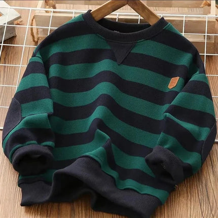Teenage Boys' Sweater 2024 Spring and Autumn Children's Casual Top New Big Boy Stripe Loose T-shirt Sweater