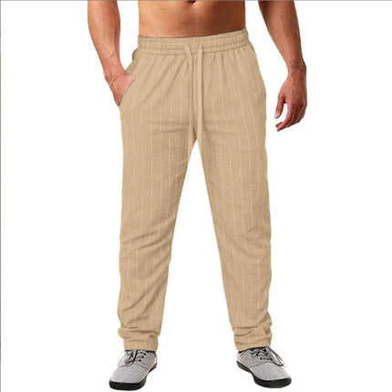 New Men's Beach Pants - Daily Versatile Outdoor Leisure Fitness Simple Cotton Hemp Texture Loose Long Pants for Spring and Summe