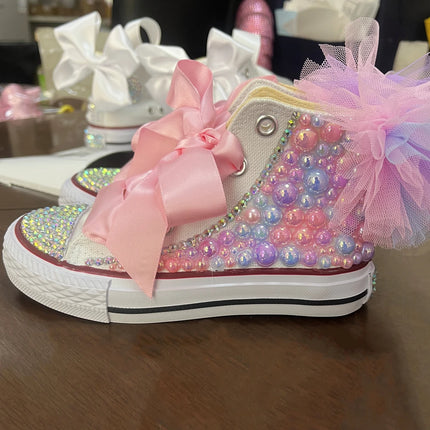 Handmade Rhinestones Bling Girls Women Kids And Mother Candy Canvas Shoes Pearls Sneakers For Girl Birthday Party Wedding