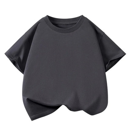 Girls Boys Short Sleeve T Shirts Kids Pure Cotton Summer Oversized Tops Children Teens Solid Casual Crewneck Basic Tees 3-14Y