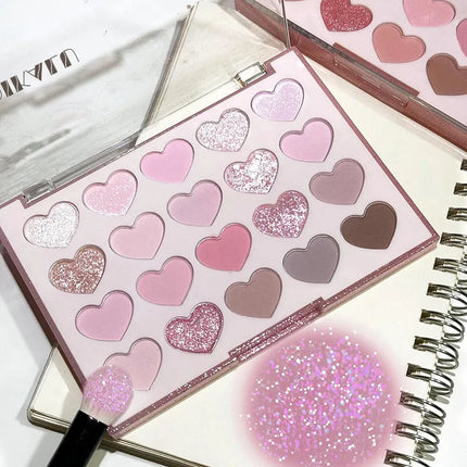 Sweet Pink 20 Color Heart Shaped Eyeshadow Plate Pearl Glitter Purple Eyeshadow Pink Blusher Naturally Brightens Korean Makeup