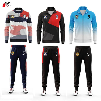 Wholesale Custom Soccer Tracksuit Sets Sweat Suits Mens Winter Training Polyester Football Tracksuits Jacket With Zipper Pockets