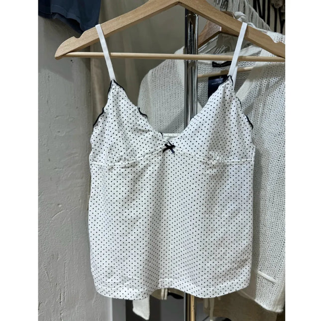 Floral Print Bow V Neck Camis Women Chic Lace Trim Sleeveless Slim Crop Tops Vest Sweet Casual Fashion Raw Hem Tank Top Y2k New