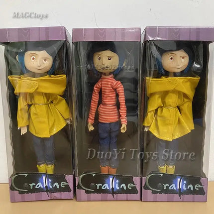 NECA Anime Coraline Doll Articulated Anime Figure Raincoat Sweater In Striped Shirt Toy LA Girl Decoration Model Bithday Gifts
