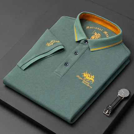 Summer New Men's Embroidered Polo Collar 100% Cotton Short-Sleeved Polo Shirt Fashion Solid Color Casual Top T-shirt M-4XL