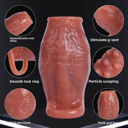 Dick Enlargement Longer Semen Lock Ring Delay Ejaculation G-Spot Stimulation Penis Sleeve Real Touch Sensation Adult Sex Toys