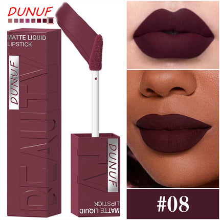 8Pcs/Set Nude Brown Matte Liquid Lipstick Velvet Sexy Dark Red Lip Glaze Non-stick Cup Not Easy To Fade Lip Gloss Lipstick Makeu