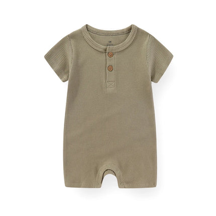 Kiddiezoom 1 PCS Fashion Four Seasons Unisex Solid Short Sleeve Baby Boy Girl Rompers 100%Cotton Soft Newborn Jumpsuit Clothes