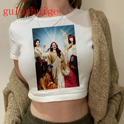 Crop Top Lana Del Rey Ldr Sailing Graphics T Shirt Cropped Harajuku Women Vintage Short-Sleeve T-Shirt Streetwear Female Tshirt