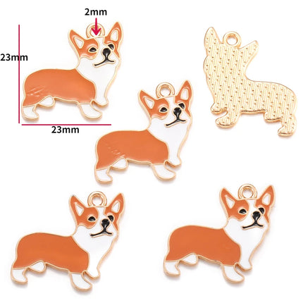 10pcs Enamel Dog Charm for Jewelry Making Supplies Corgi Earring Animal Pendant Bracelet Necklace Accessories Diy Finding W405