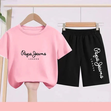 Children's Sportswear Set - White T-shirt + Shorts - Personalized Letter T-shirt Suitable for Boys and Girls Aged 3 to 13
