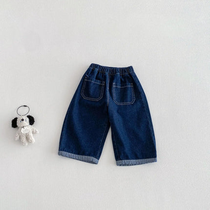 2026 Spring Kids Jean Star Pants Korean Style Boys Girls Denim Pants Full of Puppy Print Casual Toddler Boys Straight Trouseres