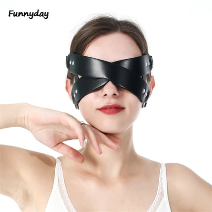 Sexy Eye Mask With Cross Blindfold Cosplay PU Leather Harness Mask Masquerade Party Halloween Festival Sex Toys For Women
