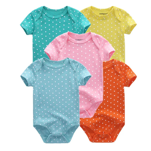 Kiddiezoom 5 Pcs/Lot Four Seasons Fashion Cartoon Short Sleeve Baby Boy Girl Bodysuits Soft 100% Cotton Newborn Onesies