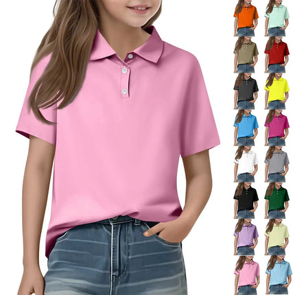 Children's Solid Color Polo Shirt Fashion Sports T-shirt Girl Lapel Casual And Comfortable Short Sleeves Tops