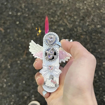 New Butane Gas Lighter Powder Diamond DIY KT Inflatable Ignition Rocker Arm Gear Pink Flame Windproof Gas Lighter