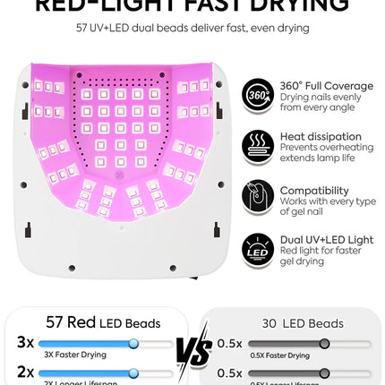 180W Cordless UV LED Nail Lamp With LCD Display Wireless 57LEDS Nail Drying Lamp For Drying Polish Gel Rechargeable Salon Tools