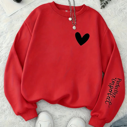 Women Perfectly Imperfect Letter Print Sweatshirt Cute Heart Crew Neck Pullover Casual Soft Fleece Long Sleeve Girls Streetwear