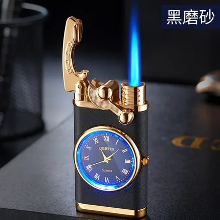 New Quartz Watch Windproof Lighter Metal Blue Light Rocker Arm Butane Jet Flame Torch Lighter Smoking Men's Gift Ignition Tools