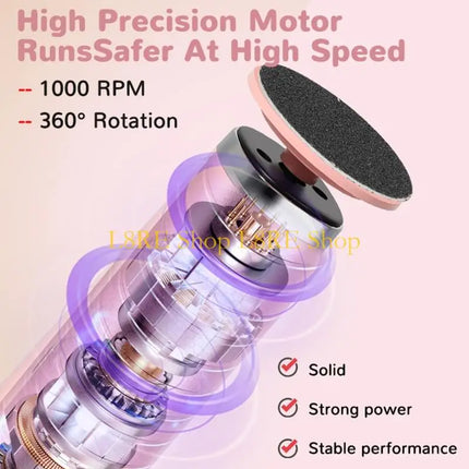 L8RE Portable Electric Foot Grinder 1000RPM Motor Fast Dead Skin Removal USB Charging Foot Callus Remover for Home Travel