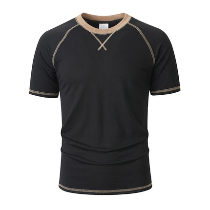 2026 New Men Contrast Stitch Raglan Sleeve T Shirt Slim Fit Soft Breathable Crew Neck Daily Casual Summer Short Sleeve Tees