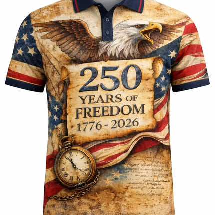 250 Years of Freedom Polo Shirt 1776–2026, Patriotic American Eagle Polo USA Flag Independence Day Shirt 4th of July Gift