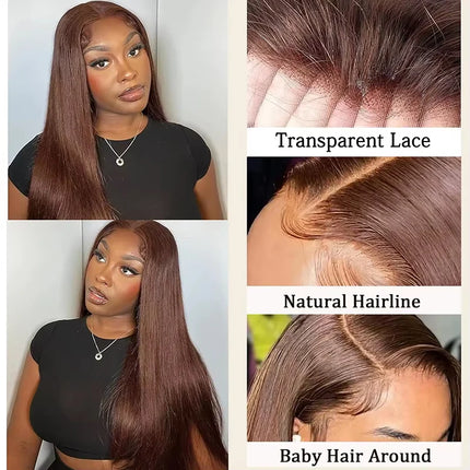 4# Chocolate Brown Straight Hair 13X4 Lace Frontal Burmese Remy Human Hair Preplucked 4x4 Transparent Lace Closure Human Hair