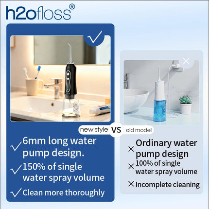 H2ofloss Water Flosser For Teeth Portable Oral Irrigator Dental Water Jet High Pressure Cleaning Mouth Washing 300ML 5 Modes