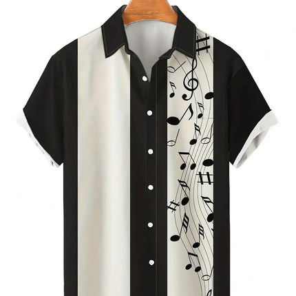 Men's Summer Poker Symbol Stripe Print Shirt Casual Beach Short Sleeve Clothing Male Button Lapel Collar Shirt Fashion Leisurewear