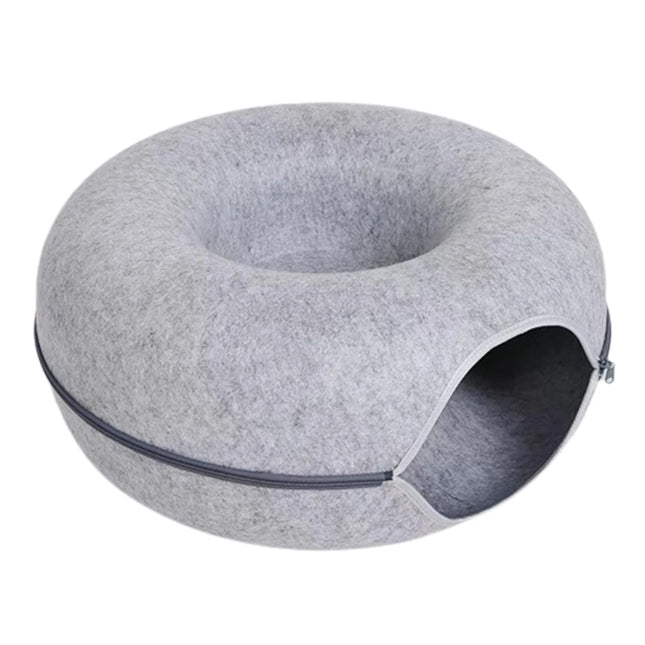 Felt Donut Bed for Cats House with Breather Hole Dog Bed Interactive Play Toys for Cats to Hide 2-in-1 Tunnel for Cats Bed