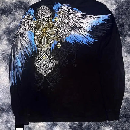 Fashionable men's autumn personalized skull letter print micro elastic comfortable long sleeved T-shirt outdoor street style top