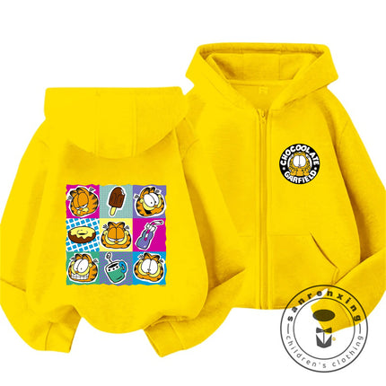 New Garfield Cute Kawaii Zip Hoodie For Kids Boys Girls Autumn Winter Cartoon Trendy Children Hooded Sweatshirt 3 14T