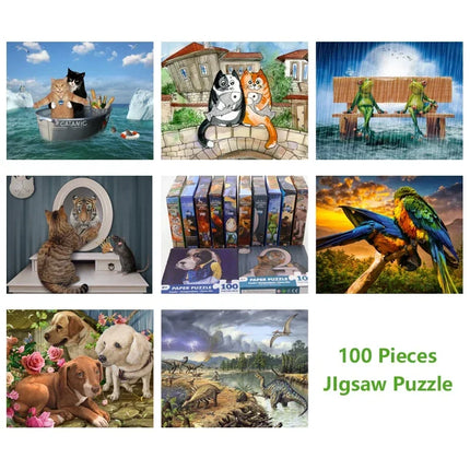 100 Pieces Jigsaw Puzzle Assembling Picture Cartoon Animals Three Dogs with Flower Decompression Puzzles Toy Educational Gifts