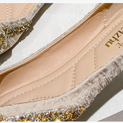 Women Flat Elegant Fashion Women Flat Fashion Ballet Shoes Ladies Bling Crystal Bow Tie Pointed Toe Flats Shoes Zapatos De Mujer