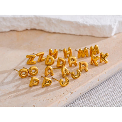 Yhpup 26 Initial Letter A-Z  Stainless Steel Gold Color Stud Earrings 18K PVD Waterproof Plated Daily Versatile Basic Jewelry
