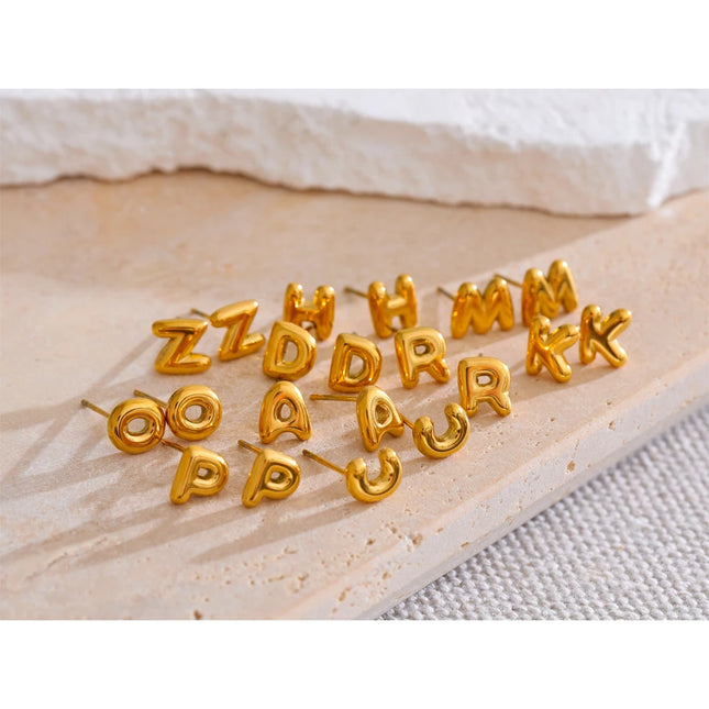 Yhpup 26 Initial Letter A-Z  Stainless Steel Gold Color Stud Earrings 18K PVD Waterproof Plated Daily Versatile Basic Jewelry