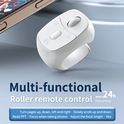 New BT 5.3 Ring Remote Control One Click Selfie Page Turning Roller Fingertip Controller for Phone Liking Scrolling Hands Free