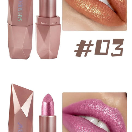 Pearlescent Pink Glitter Velvet Lipstick Metallic Diamond Lipsticks Waterproof Lasting Shimmer Lips Gloss Women Makeup Cosmetic
