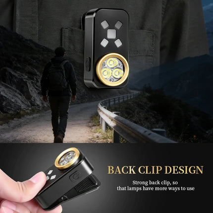 EDC Flashlight USB Charging Magnetic Clip Work Light LED Strong Light Torch Red Blue Warning Light for Outdoor Camping Hiking