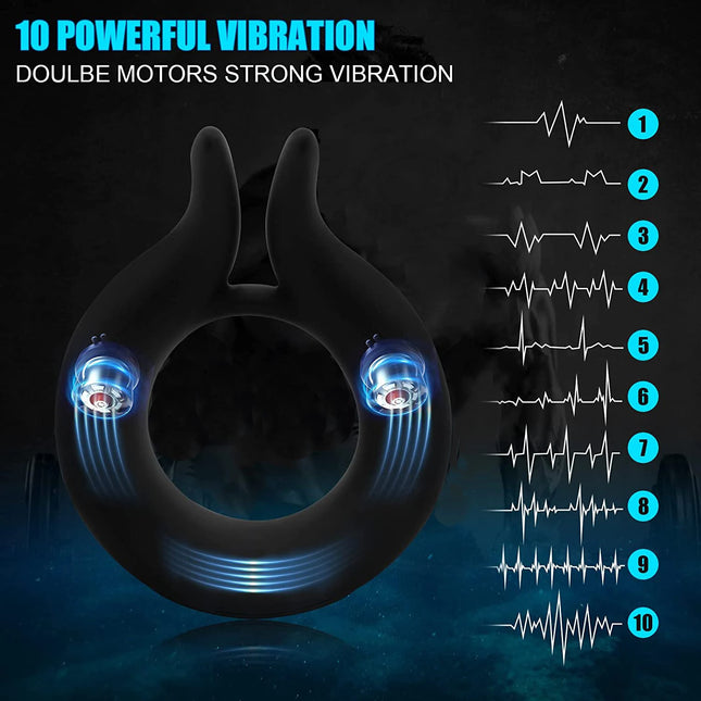 Rabbit Vibrating Cock Ring Sex Toy - 10 Vibrations, Rechargeable, Silicone Penis Ring for Men Couples Sex Tool Clitoral Stimulator