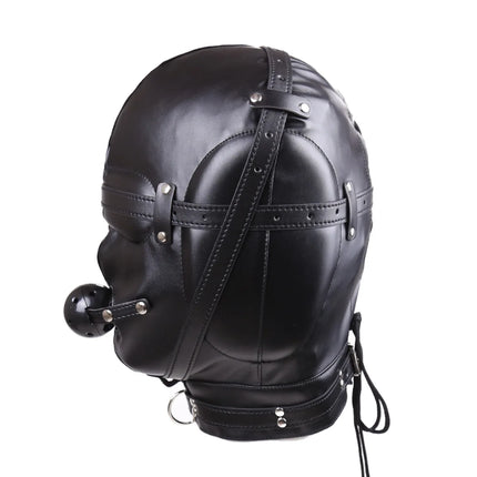 Adjustable BDSM Leather Head Mask Detachable Mouth Gag Eye Blindfold Sensory Deprivation Slave Role Play Adult Sex Toy Kit