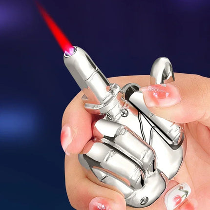 Funny Middle Finger Lighter with Fuk You Voice Windproof Jet Flame Portable Smoking Accessories Refillable Butane Men Gifts