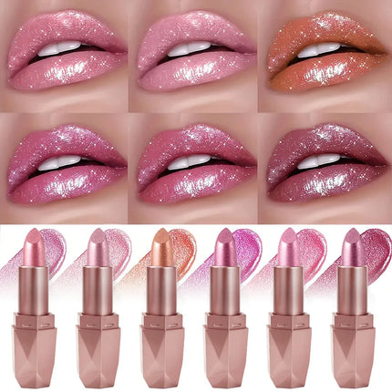 Pearlescent Pink Glitter Velvet Lipstick Metallic Diamond Lipsticks Waterproof Lasting Shimmer Lips Gloss Women Makeup Cosmetic