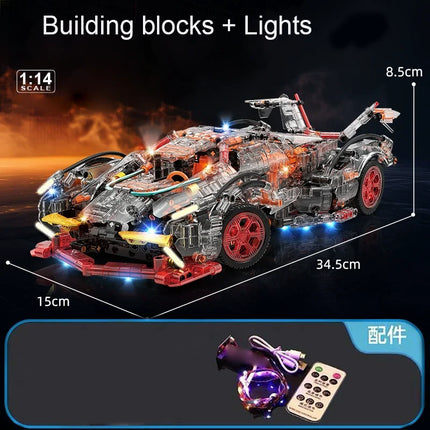 Transparent V12 Block Roadster RC Tech Racer 1:14 DIY Roadster Building Block Assembly Block Car Toy Birthday Gift